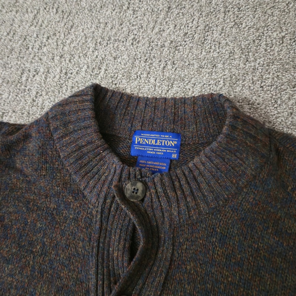 VTG Pendelton Sweater Mens M Shetland Wool Button Up Cardigan USA 90s Cottage - Picture 2 of 7